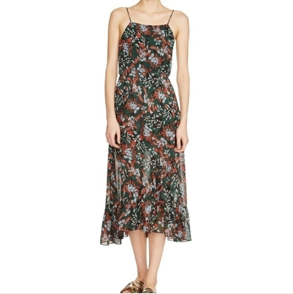 Maje revia crepe chiffon floral ruffle dress, size 3 - Picture 9 of 10